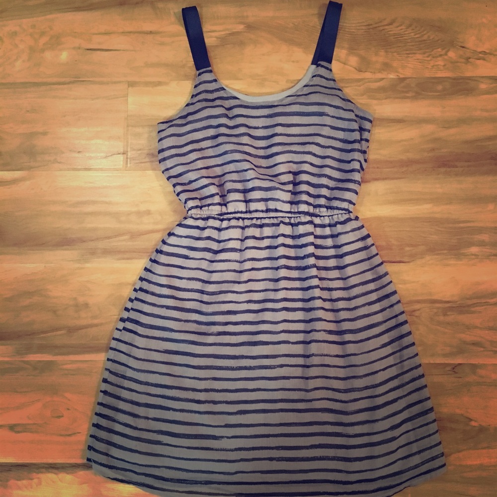 Xhiliration grey and navy striped dress
